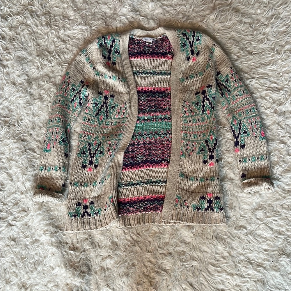 Falls Creek Cream and Pink Nordic Cardigan Sweater 13